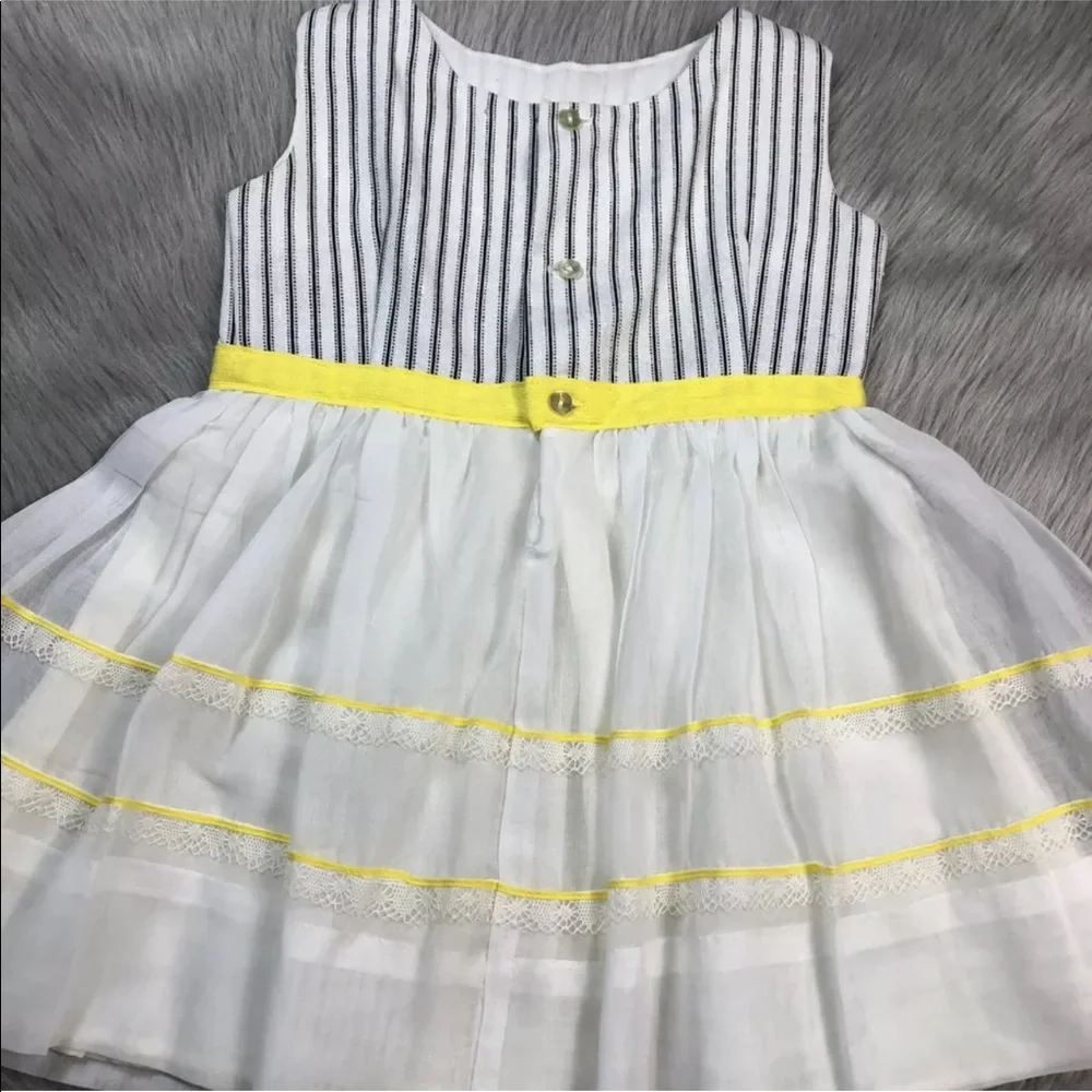 Ruth Of Carolina Vintage Girls White Yellow Black Striped Floral Dress